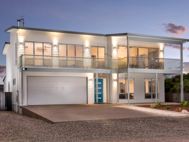 Award Winning Home Builders, Custom Home Builders, Two Storey Home Builders, Home Building Designs, Home Designs, Builders, Design, Middleton SA, Fleurieu, Feature Door, Front View, Balcony, Balustrades