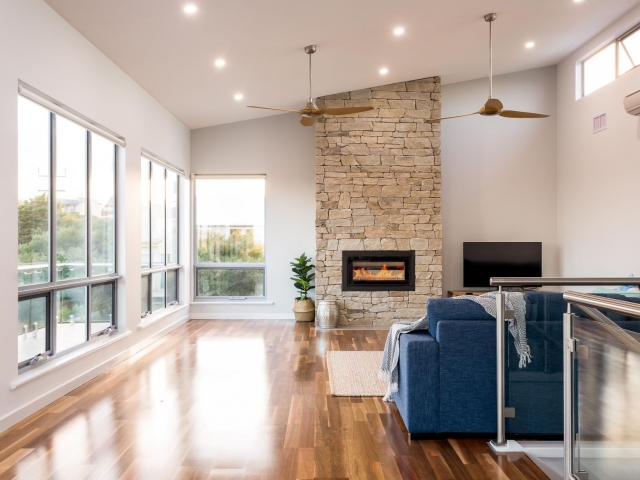 Award Winning Builders, Custom Builders, New Home Builders, Two Storey Builders, Builders, Home Building Designs, Middleton SA, Fleurieu, Feature Wall, Fireplace, Laminated Flooring